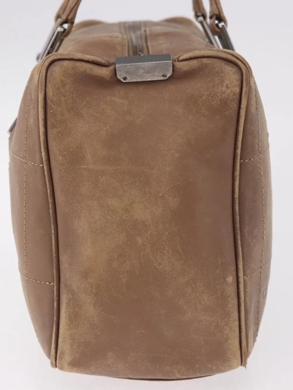 CHANEL Choco Bar Hand Bag Lamb Skin Brown Silver CC Auth 183856